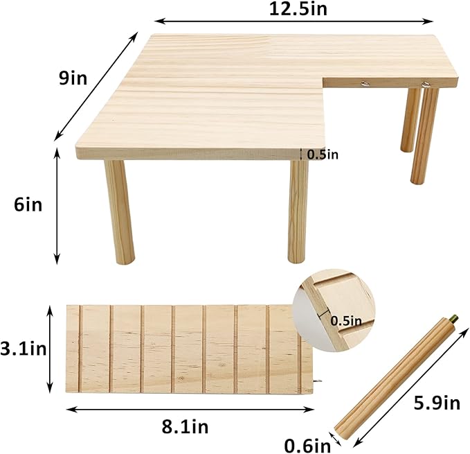 BNOSDM Wooden Hamster Platform with Legs Small Animal Standing Platform Exercise Toy Cage Accessories for Syrian Dwarf Hamsters Guinea Pigs Gerbils Degus Chinchillas Mice Bird
