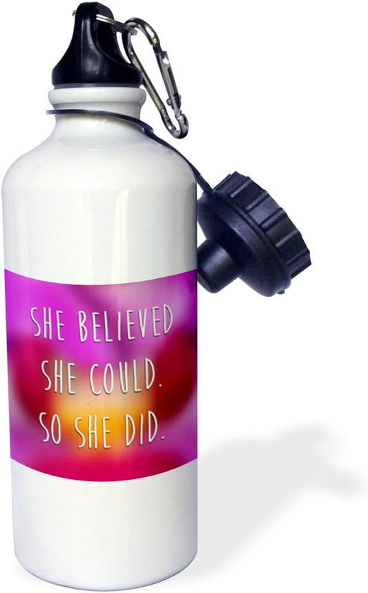 3dRose "She believed she could. So she did. Motivational quote. Flip Straw" Water Bottle, 21 oz, White