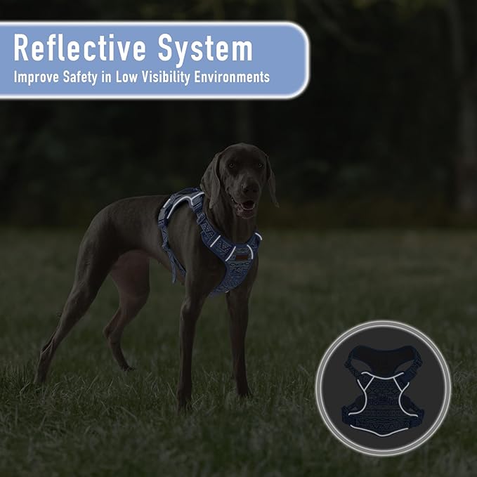 Dog Harness for Large Dogs No Pull Easy Walking Adjustable Pet Harness Reflective Working Training Easy Control Pet Vest Blue Ethnic L