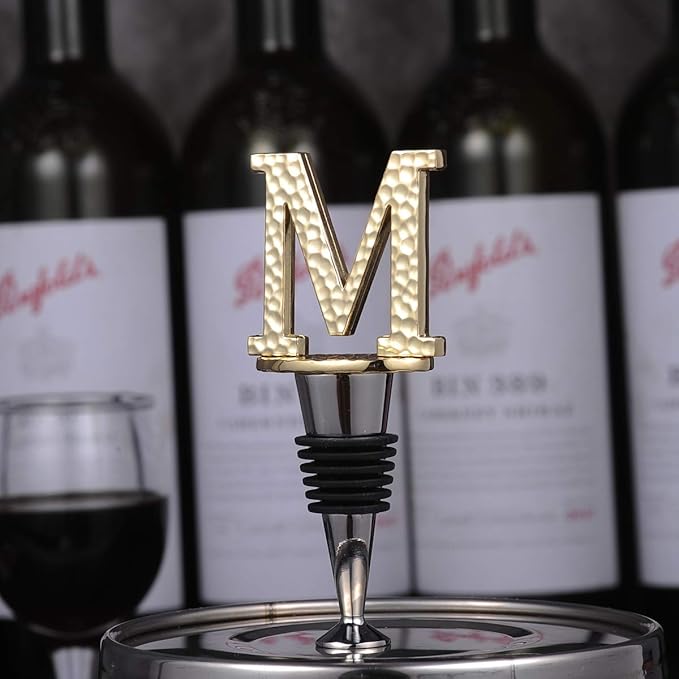 Miicol Wine Bottle Stopper, Prosecco Stopper, Gold Wine Stopper, Personalised Champagne Stopper, Initial Wine Stopper, Funny Prosecco Gift, Wine Lovers Gift, Kitchen Decor, Letter M