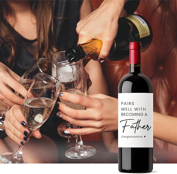 8 Pcs Father Pregnancy Baby Announcement Wine Labels, Funny Pregnancy Baby Announcement Gifts for Father Dad Wine Bottle Stickers Labels, Pairs Well With Becoming A Father Wine Labels