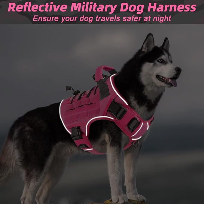 WINGOIN Pink Tactical Dog Harness for Small Dogs, Heavy Duty No Pull Harness with Handle, Adjustable Reflective Military K9 Pet Vest for French Bulldog, Pug, Walking, Training, Hunting (S)