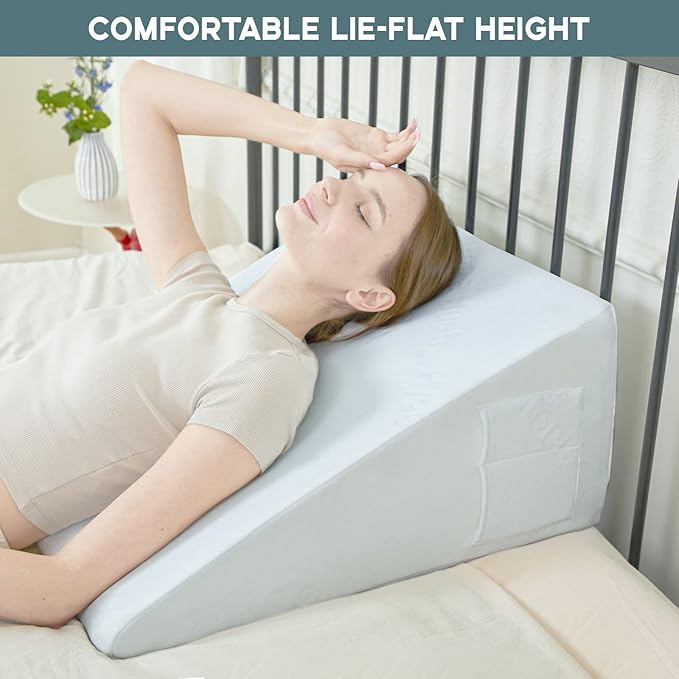 Bed Wedge Pillow, 10" 24" 24" Triangle Pillow Wedge, Cooling Memory Foam Top, Elevated Support Wedge Pillow for Relieving Acid Reflux, Heartburn, Snoring and GERD