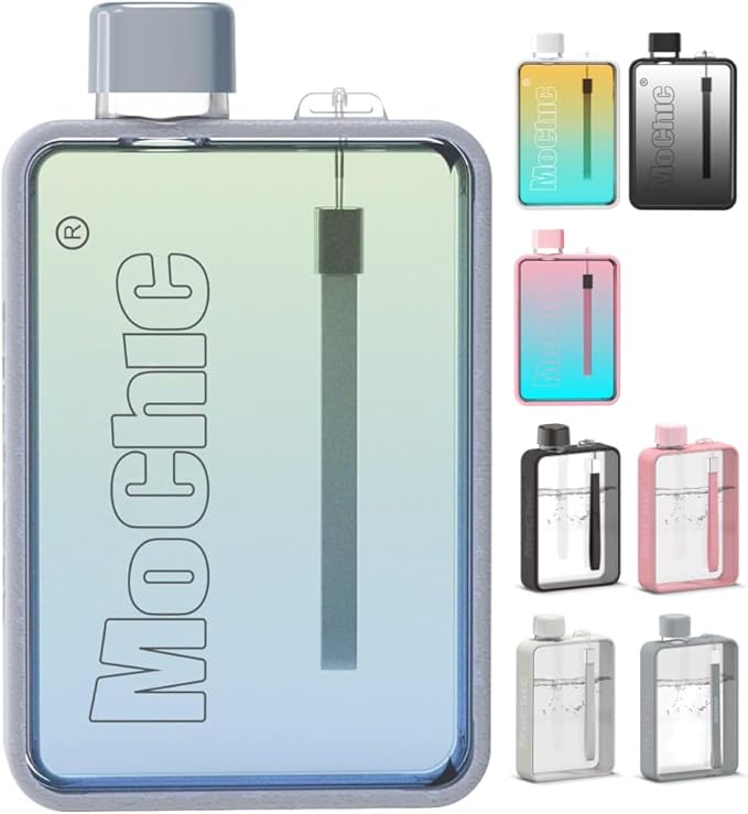 MOCHIC CUP Mochic 13oz Portable Water Flask Flat Water Bottle for Purse Mug BPA Free A5 Slim Square Water Bottle Flask Leak Proof Plastic Flask Bottle for Travel (Gradient Grey)