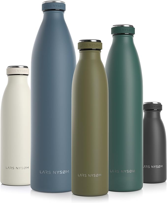 LARS NYSØM Stainless Steel Insulated Water Bottle 12oz 17oz 25oz 34oz 51oz | BPA-free Insulated Thermo Flask for Hot and Cold Beverages | Leakproof Drinking Bottle (Capulet Olive, 25oz)