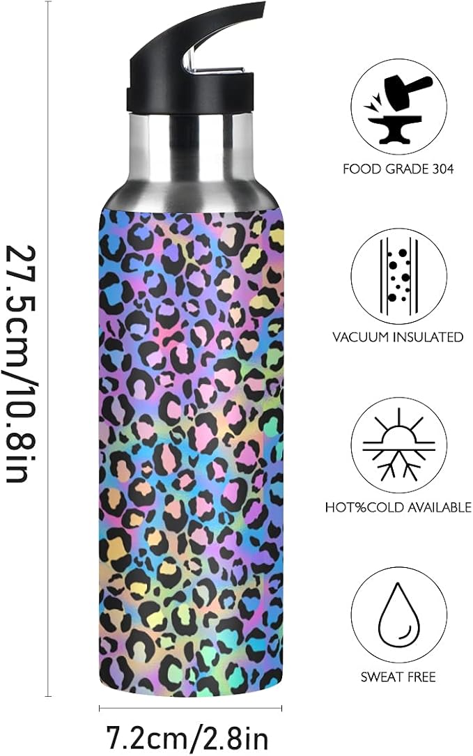 MNSRUU Insulated Water Bottle with Straw, Rainbow and Unicorns Stainless Steel Flasks for Sports Cycling Hiking School