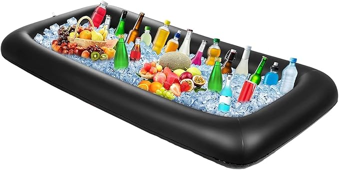 Ice Buffet Serving Tray Drink Cooler with Drain Plug,Inflatable Ice Serving Buffet Bar Inflatable Cooler for Parties Food 52 x 24 x 5'' (Black)