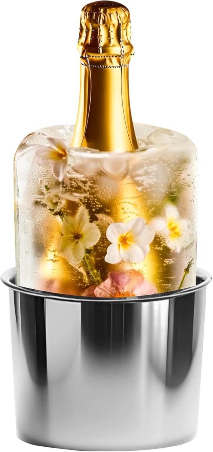 Ice Bucket Mold - DIY Wine Bottle Chiller & Cocktail Ice Molds, Use with Flowers, Fruits for Parties, Bars, Holidays, Weddings | Stainless Steel & Clear Plastic