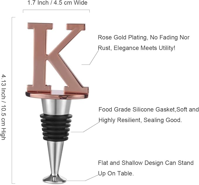 Miicol Wine Bottle Stopper, Prosecco Stopper, Rose Gold Wine Stopper, Personalised Champagne Stopper, Initial Wine Stopper, Funny Prosecco Gift, Wine Lovers Gift, Kitchen Decor, Letter K