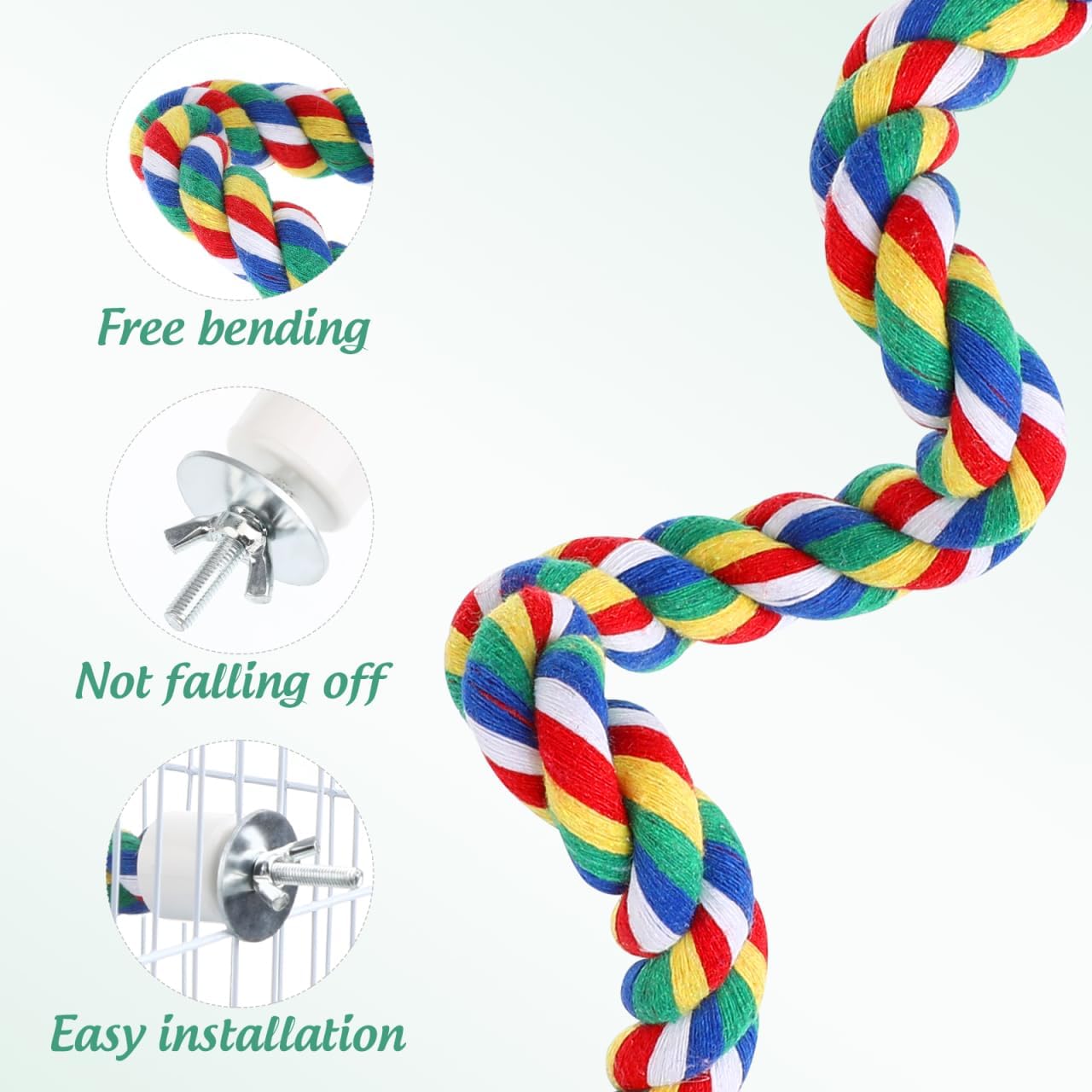 Colorful Bird Rope Perch Stand, Birdcage Swing Spiral Toys, Bird Climbing Standing Bungee Rope Perches Chew Toys Cage Accessories for Cockatiels Parrots Birds (40CM/15.7inch)