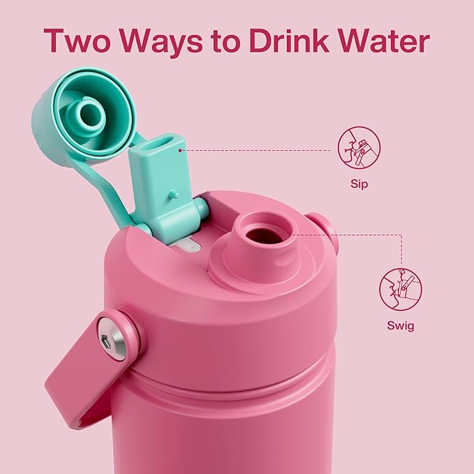 Insulated Water Bottle with Straw Stainless Steel Water Bottle, Leak-Proof, BPA-Free, Double Wall Vacuum Keeps Cold for 24 Hours for Sports, Travel, School (18 oz, Tulip)