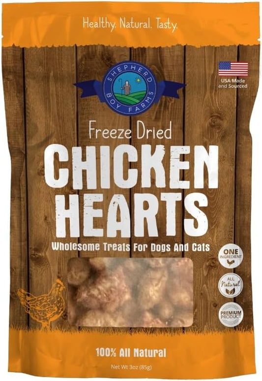 Freeze Dried Dog and Cat Treats, Chicken Heart, All Natural Freeze-Dried Dog Treat & Snacks, Made in USA, High in Protein, Single Ingredient, Made in The USA, 3oz