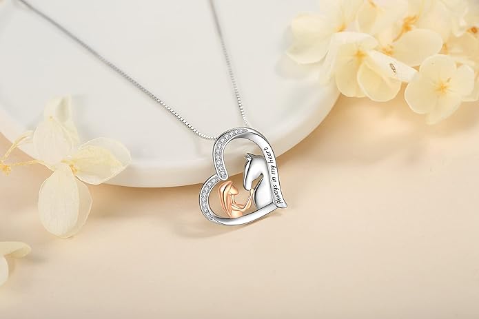 925 Sterling Silver Pig/Koala/Frog/Cat Horse Necklace I Love You to the Moon and Back Cute Animal Love Heart Moon Pendant Necklaces Jewelry Birthday Gifts for Women Best Friends