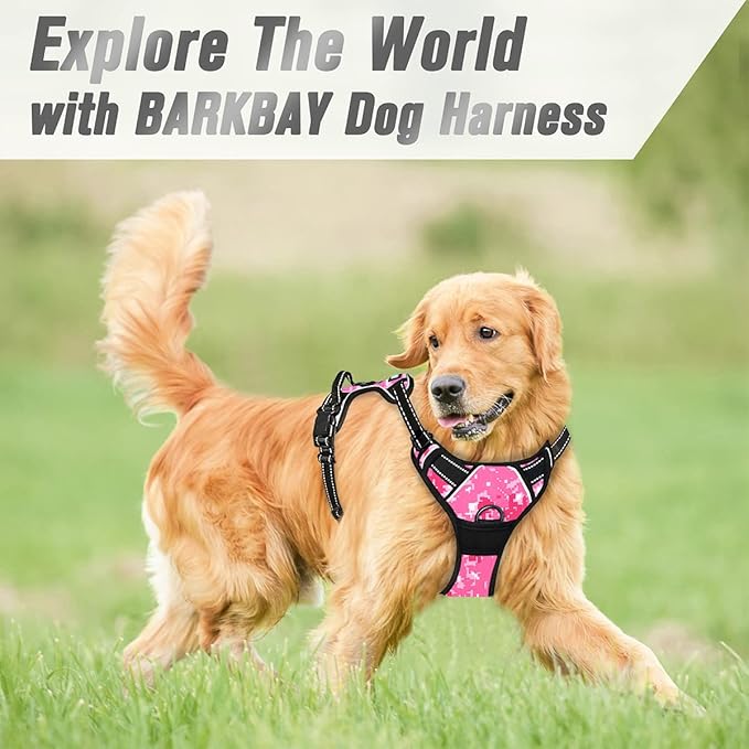 BARKBAY No Pull Dog Harness Front Clip Heavy Duty Reflective Easy Control Handle for Large Dog Walking(Pink camo,S)