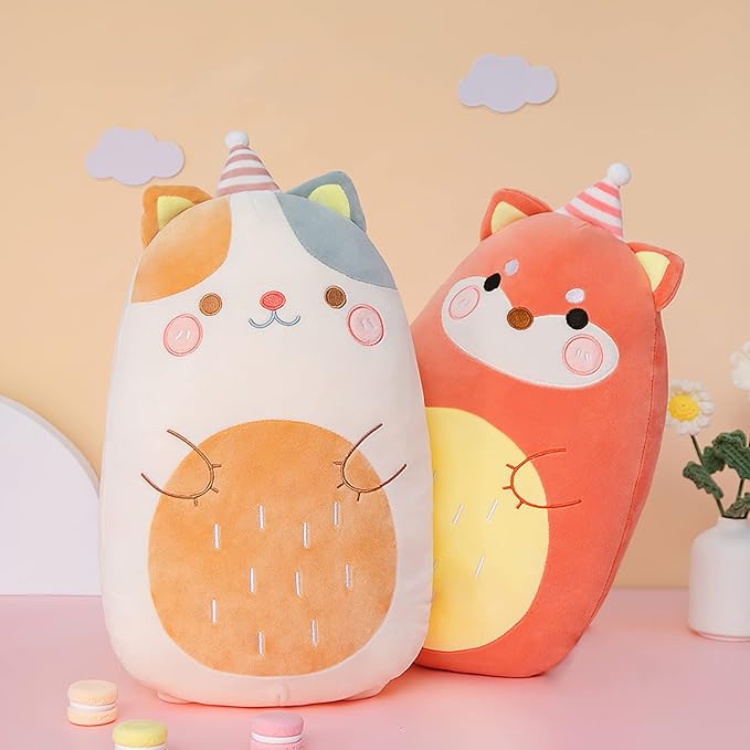 Fox Plush Pillow,Cute Fox Stuffed Animals Plush Toy,Soft Kitty Stuffed Animal Toy Hugging Pillow Birthday Gifts for Kids Home Decoration(Strawberry Fox)