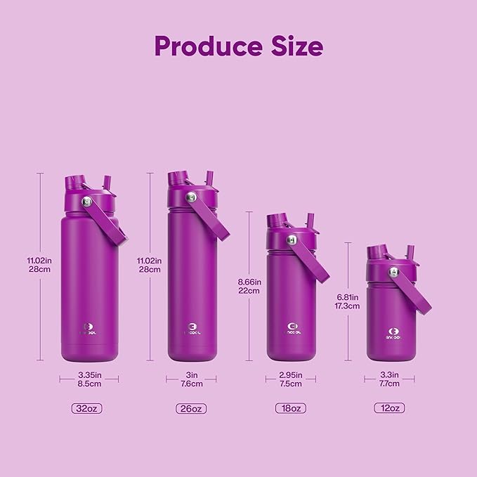 Insulated Water Bottle with Straw Stainless Steel Water Bottle, Leak-Proof, BPA-Free, Double Wall Vacuum Keeps Cold for 24 Hours for Sports, Travel, School (18 oz, Bright Magenta)