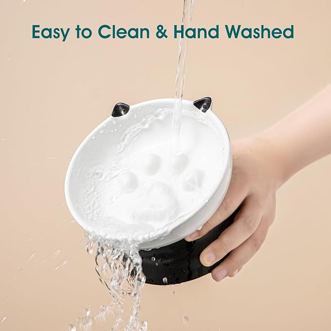 vancasso Slow Feeder Cat Bowls, Ceramic Elevated Slow Feeder Cat Bowls, Raised Food Bowl for Wet Food (Black)