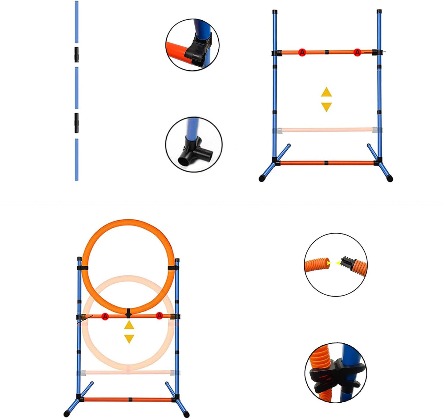 PLKO Dog Agility Equipment Set,Pets Agility Training Equipment,Weave Poles, Adjustable Hurdle, Jump Ring, Pause Box and Storage Bag