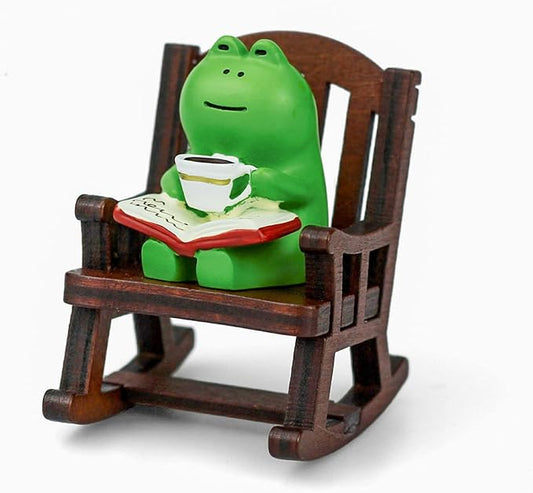 Cute Mini Frog Figurine with Small Sofa Resin Figure for Office Home Decor for Frog Lovers (Rocking Chair)