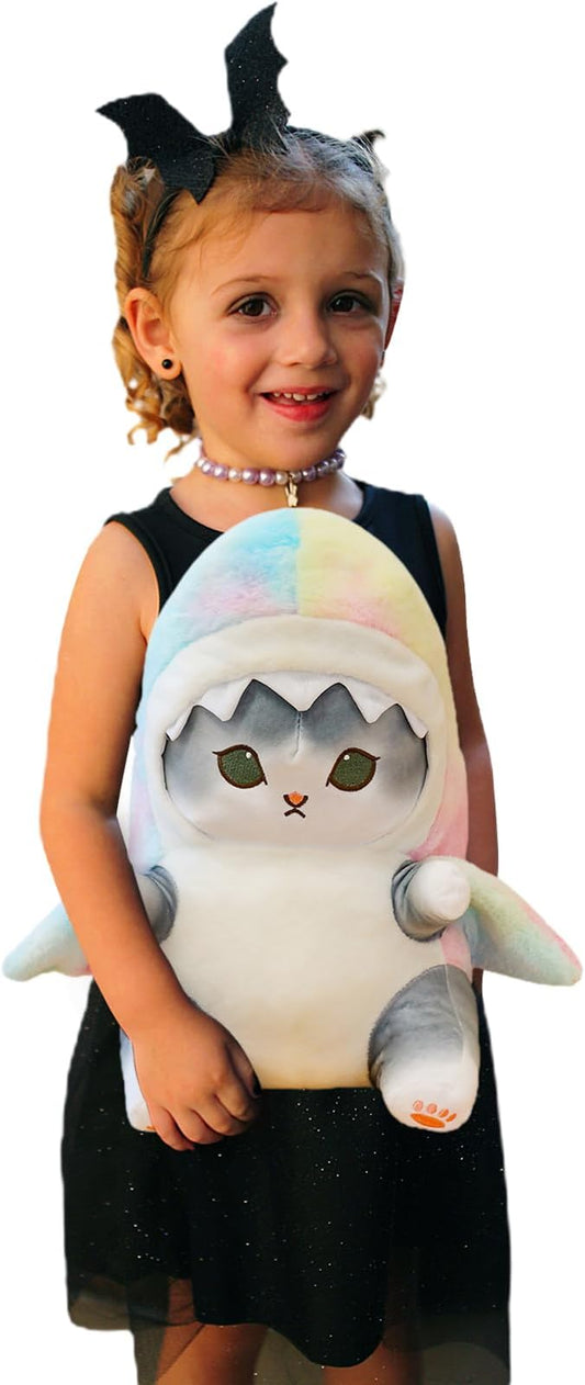 Kawaii Shark Cat Plush Toy Stuffed Animal Doll, Cute Soft Pillow Stress Release Hugs Toys Christmas Halloween Birthday Gifts for Kids Boys Girl Best Gift (Colorful - Gray,9 inch)