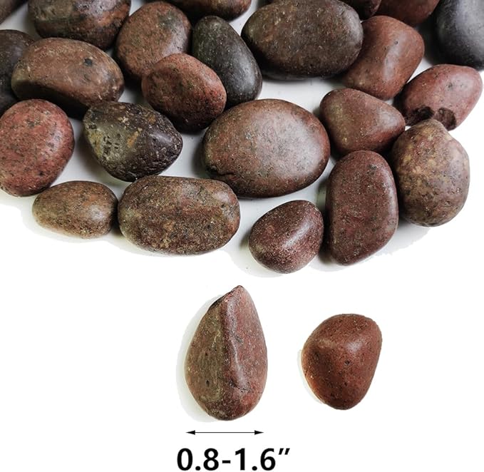 HappyFiller Natural Decorative Red Pebbles Polished Gravel Rocks Stones for Aquarium,Fish Turtle Tank,Outdoor Indoor Plants Top Dressing,Succulents Soil Cover,Garden Landscaping,18 LB