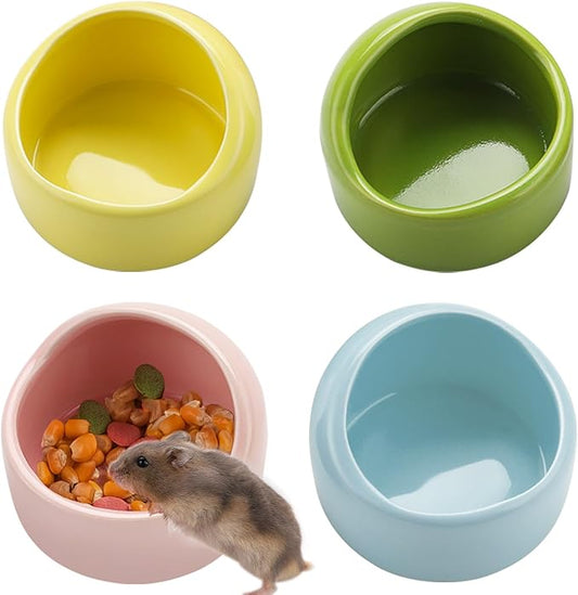 VanEnjoy 4 Pack Medium Hamster Food Bowl Ceramic Guinea Pig Food Dish No Spill Hamster Food and Water Bowl Small Animal Food Bowl for Chinchilla Hedgehog Hamster Gerbil - Pink Blue Yellow and Green