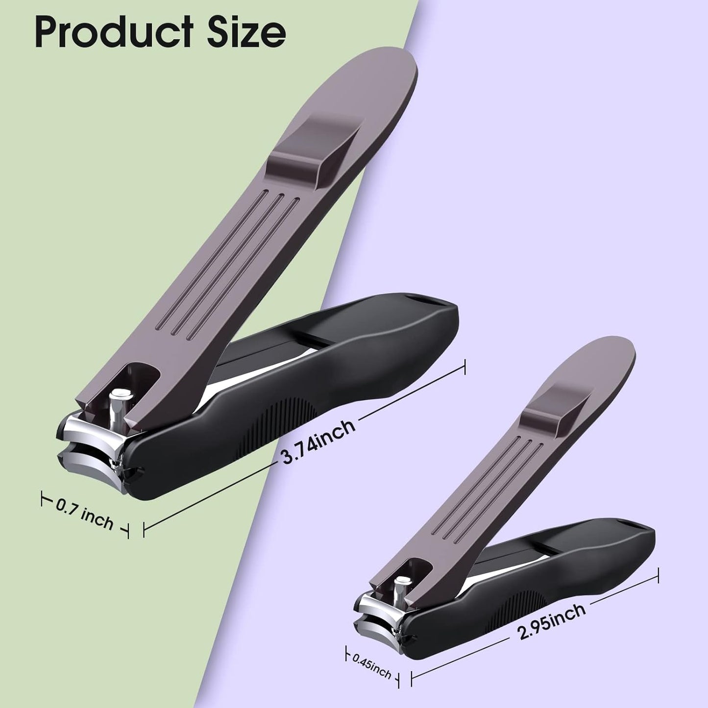 GLAMFIELDS Nail Clipper with Catcher, No Splash Fingernail Toenail Clipper Stainless Steel Nail Cutter Nail Trimmer, Good Gift for Men and Women MF-Large/Small （2Pack)