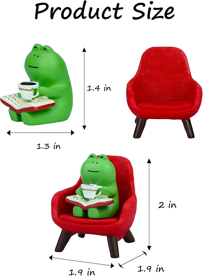 Cute Mini Frog Figurine with Small Sofa Resin Frog Figure for Office Home Decor - Cute Frog Gift for Frog Lovers (Red Sofa)