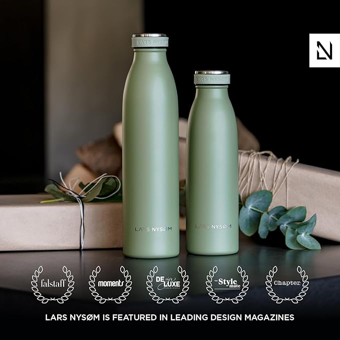 LARS NYSØM Stainless Steel Insulated Water Bottle 12oz 17oz 25oz 34oz 51oz | BPA-free Insulated Thermo Flask for Hot and Cold Beverages | Leakproof Drinking Bottle (Creamy Peach, 34oz)