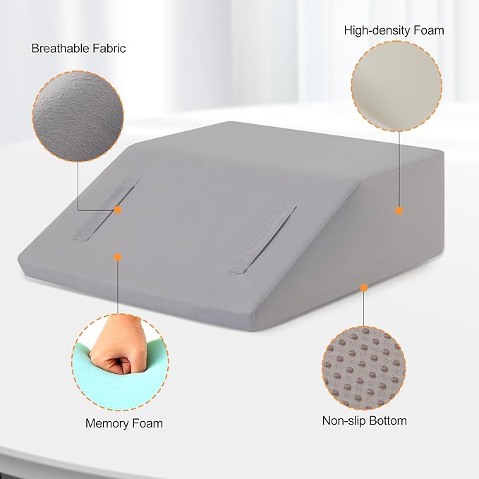 Leg Elevation Pillows for Sleeping, Memory Foam Wedge Pillow for Legs, Knee Wedge Pillow for After Surgery, Swelling, Back Pain and Circulation, Non-Slip Bottom, Removable Cover (8 Inch)