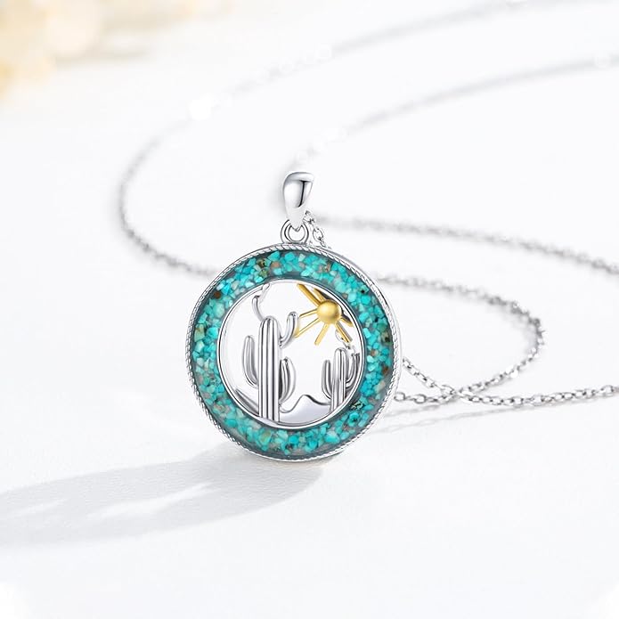 Midir&Etain Western Necklace 925 Sterling Silver Turquoise Pendant Cow Skull/Hat/Tag/Cactus Cowgirl Country Jewelry for Women Men