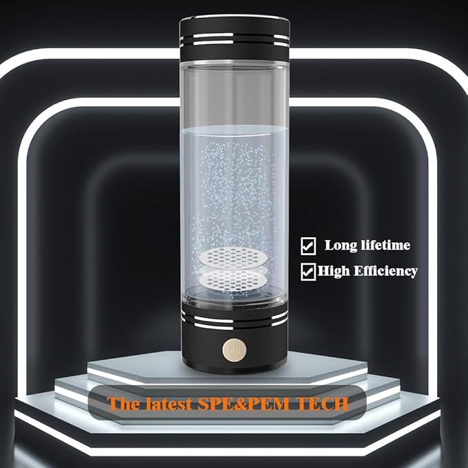 Hydrogen Water Bottle Generator Hydrogen Water Maker Machine Hydrogen Water Ionizer with SPE and PEM Technology Make Hydrogen up to 800-1500 PPB 17oz Black