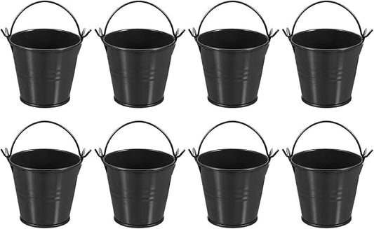 PATIKIL 2.4"x2" Small Metal Buckets with Handle, 8 Pcs Mini Galvanized Bucket Colorful Easter Buckets for Crafts Party Favors Decoration, Black