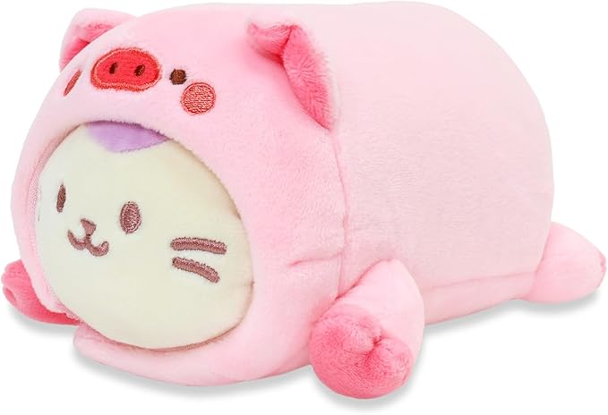 Anirollz Stuffed Animal Plush Toy – 6" Small Blanket Outfitz Doll | Soft, Squishy, Warm, Cute, Comfort, Safe | Birthday Pillow with Kawaii Lavender Purple Kitty Cat Pig Kittiroll