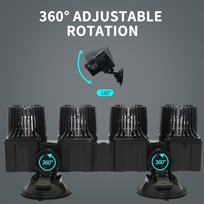 Upettools 12680 GPH Wave Maker Aquarium Circulation Pump - 4-Head Powerful Submersible Powerhead for Fresh & Saltwater Tanks (180-300 Gallons) with Adjustable Flow - Black