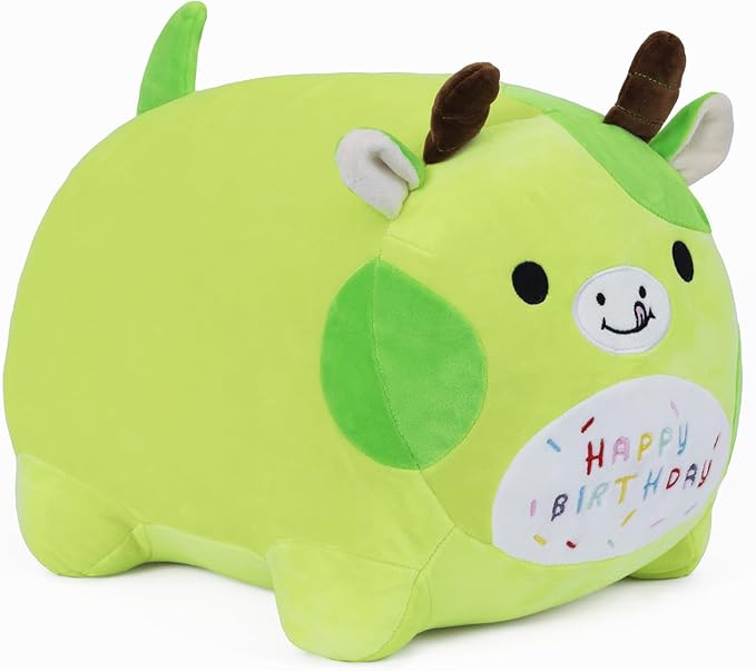 Birthday Cow Plush Pillow Stuffed Animal Toy, Green Birthday Cartton Cow Plush Stuffed Animals, Soft Animal Plush Pillow for Kids(Cow, 25cm/9.8inch)