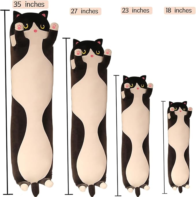 Black Cat Long Plush Pillow Kitty Stuffed Animals Soft Sleeping Throw Pillow Doll (Black,34inches)
