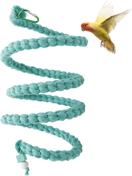Dnoifne 78.7 Inches Bird Spiral Rope Perch, Blue Cotton, For Parrot, Parakeet, Budgie, Lovebird, Cockatiel