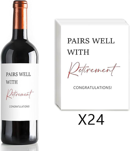 24 Pcs Funny Retirement Wine Labels Retirement Wine Bottle Labels Retirement Wine Labels for Bottles Pairs Well with Retirement Wine Bottle Stickers Retirement Gifts for Women Men