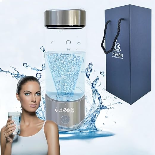 Hydroh Hydrogen Water Bottle Generator 3Min Quick Electrolysis, Rechargable, Hydrohealth Portable Water Ionizer Machine for Home Travel Office Gym, Hydrogen Rich Water Glass Health