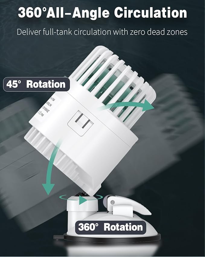 Pawfly Wave Maker for Aquarium, 2000 GPH 10W Aquarium Powerhead, Quiet Submersible Wavemaker for Fish Tanks up to 150 Gallons, Water Circulation Pump with Strong Suction Cup Base