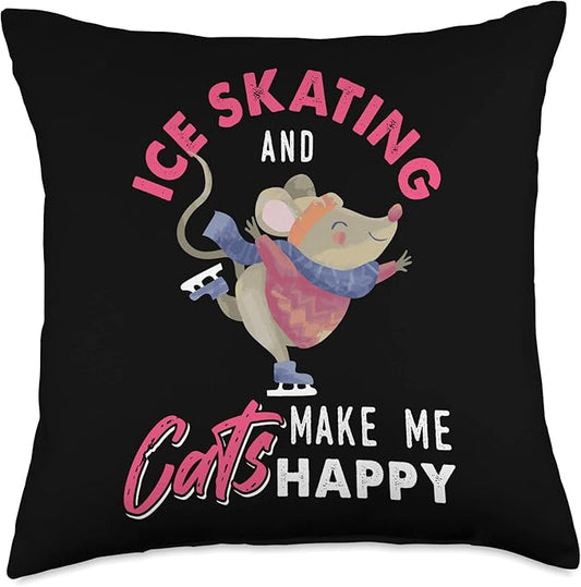 Ice Skating Mouse Cat Lover Kitten Owner Figure Skating Throw Pillow