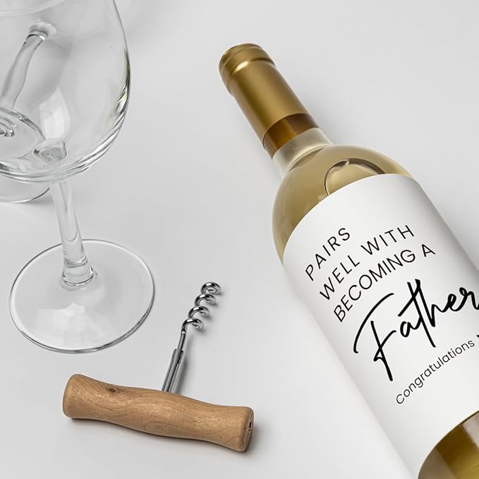 8 Pcs Father Pregnancy Baby Announcement Wine Labels, Funny Pregnancy Baby Announcement Gifts for Father Dad Wine Bottle Stickers Labels, Pairs Well With Becoming A Father Wine Labels