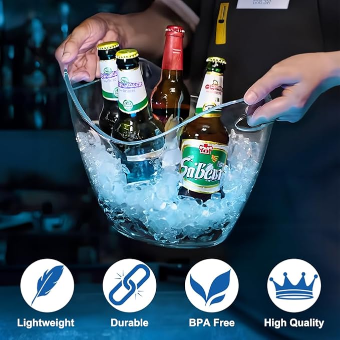 Ice Bucket 2 PCS, Acrylic Clear Wine Bucket 4 Liter Beverage Tub Champagne Wine Bucket for Parties and Drinks, Food Grade, Perfect for Wine, Champagne or Beer Bottles