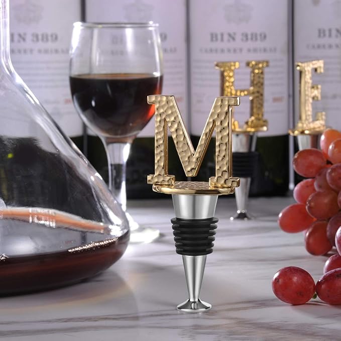 Miicol Wine Bottle Stopper, Prosecco Stopper, Gold Wine Stopper, Personalised Champagne Stopper, Initial Wine Stopper, Funny Prosecco Gift, Wine Lovers Gift, Kitchen Decor, Letter M