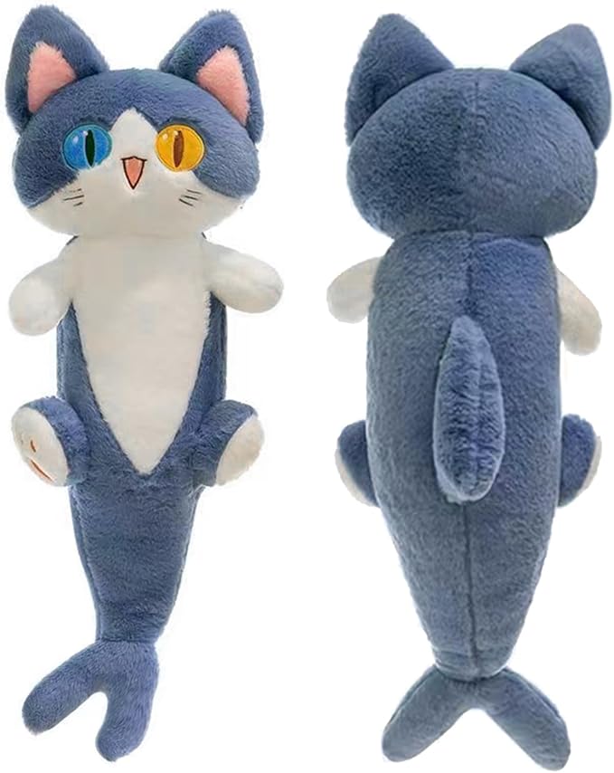 OOPSHANA Long Cat Plush Toy Cute Plushie Hugging Plush Pillow Shark Cat Stuffed Animal for Girls and Boys Blue 33"