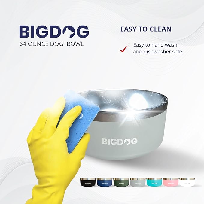 BIGDOG Large Dog Bowls, Stainless Steel, No Spill, 100 Ounce, Blue