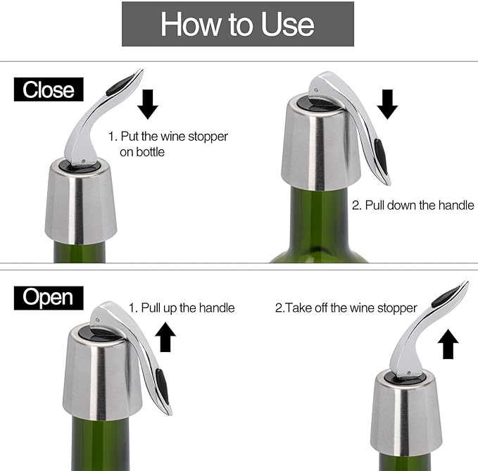 3Pcs Stainless Steel Wine Stoppers, Reusable Wine Bottle Stopper with Silicone Seal, Wine Saver and Decorative Bottle Sealer, Beverage and Wine to Keep Fresh (Silver+Black+Rose Gold）