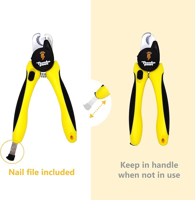 LED Dog Nail Clippers with Light, Trimmers with Protective Guard, Quick Sensor, Safety Lock and Nail File - Suitable for Large and Small Dogs & Cats (Yellow, LED)