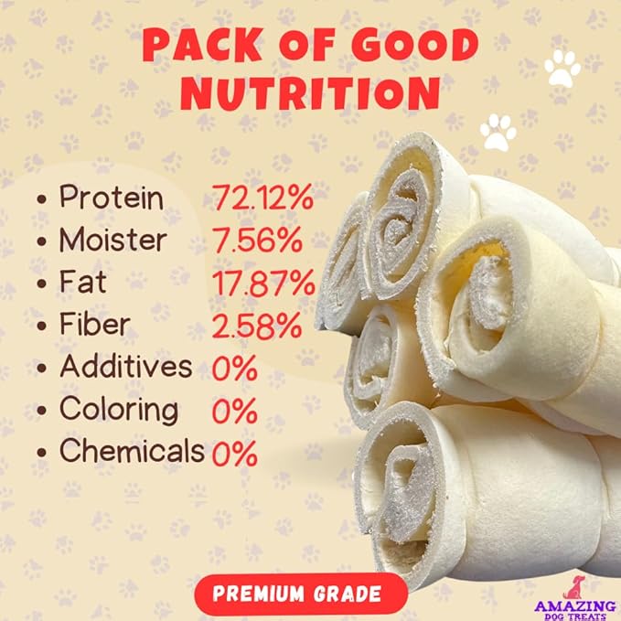 Amazing Dog Treats - Beef Cheek Rolls (6 Inch Regular - 4 Pcs) - No Hide - Safe Rawhide Alternative Dog Chew - Great for Power Chewers - Long Lasting Dog Chew - No Splinters - Retriever Rolls For Dogs